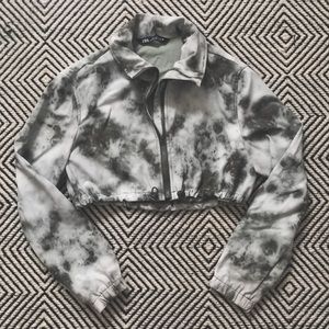 Zara Green Tie-Dye Crop Top Athlesuire Jacket